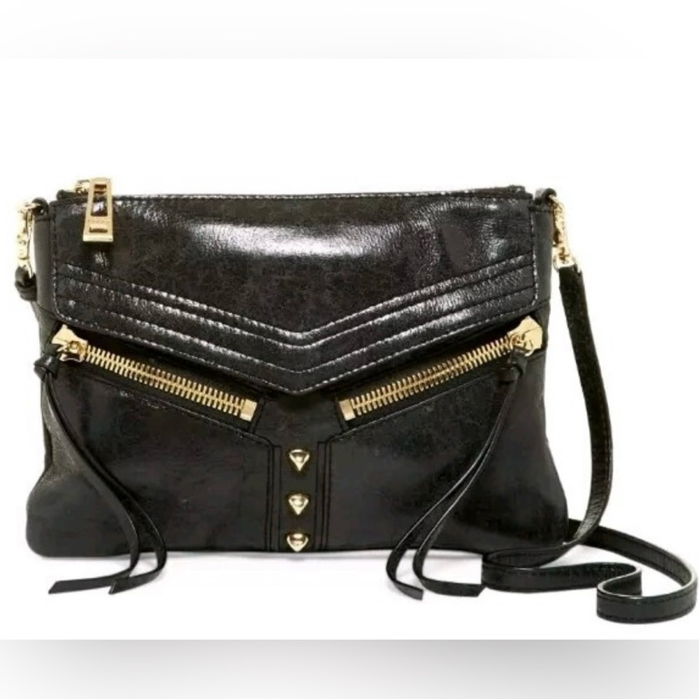 Botkier Black Leather Crossbody Bag with gold accents